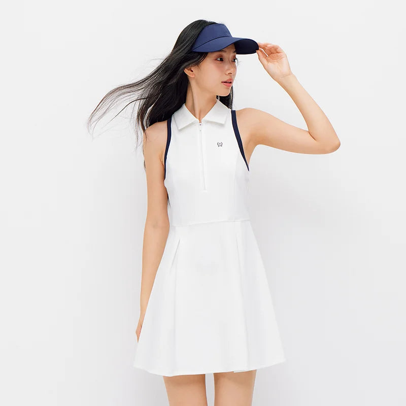 Semir Women Dress Pleated Color Block Polo Collar Minimalist Sporty Tank Mini 2026 Summer Casual Top