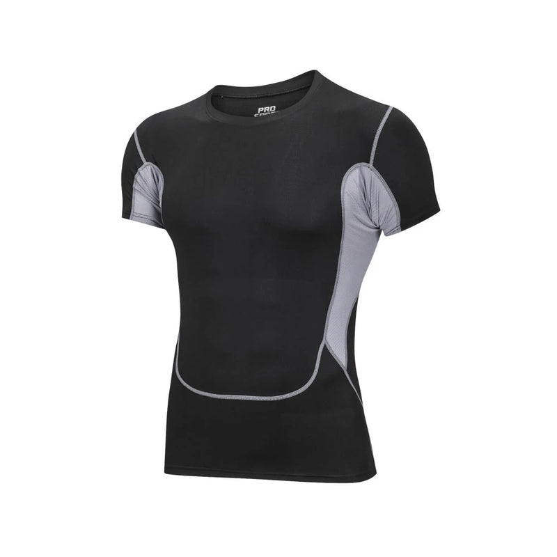 Men's Black Tight Short Sleeve T Shirt Compression Athletic Top for Running Workout Gym Fitness Bodybuilding Sportswear