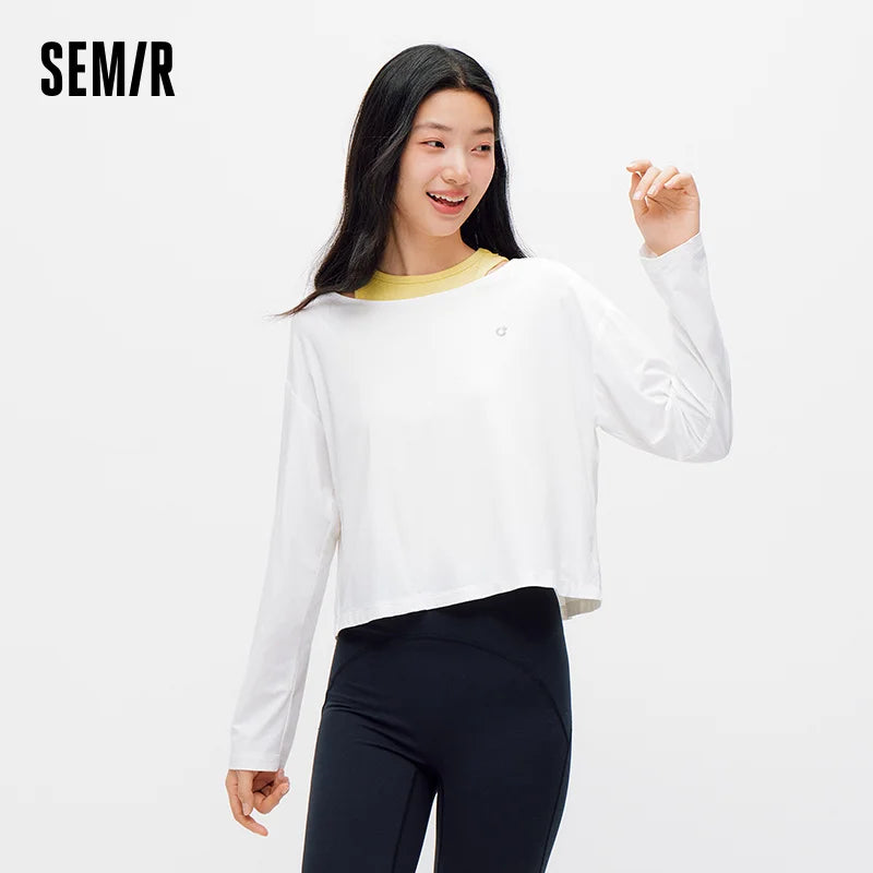 Semir Women Tshirt Moisture Wicking Quick Dry Hollow Cropped Long Sleeve Top 2026 Summer