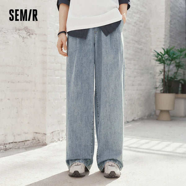 ខោបុរស Semir Denim កប្បាស ងាយស្រួលពាក់ ជើងធំ រលុង ចង្កេះយឺត ខ្សែចង មីក្រូ ផ្នត់ រដូវក្ដៅ ឆ្នាំ២០២៦ ស្ទីលធម្មតា ម៉ូដទាន់សម័យ