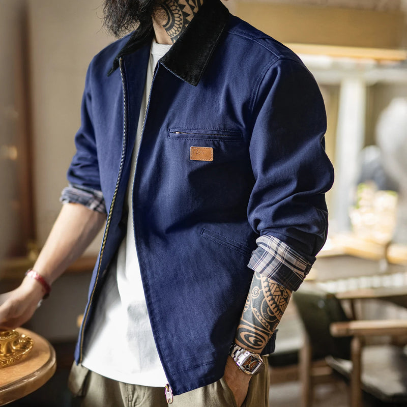 អាវធំ Maden របស់បុរស Retro J001 Detroit ធ្វើពីក្រណាត់ធ្ងន់សម្រាប់បរបាញ់ អាវក្រៅកអាវសម្រាប់ធ្វើការ មានខ្សែរ៉ូតសម្រាប់រដូវផ្ការីក និងរដូវស្លឹកឈើជ្រុះ