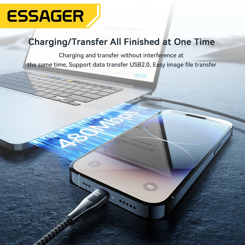 ខ្សែសាកទិន្នន័យ Essager USB Type C ទៅ Lighting សម្រាប់ iPhone 14 13 12 11 Pro Max Xs XR 8 Plus SE iPad Macbook 29W PD Fast Charging Data Cable