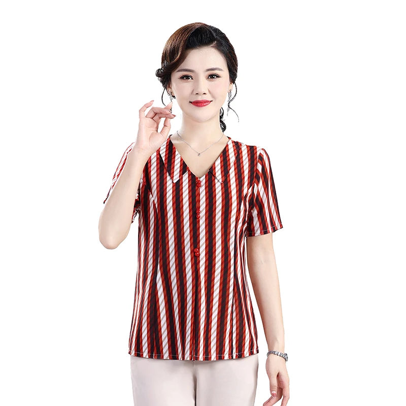 អាវ យឺត បោះពុម្ព សម្រាប់ នារី រដូវក្ដៅ ដៃខ្លី មីឌី ប៊ូតុង ប៉ូឡូ ក ស្លីម បាត អាវ យឺត ខ្លី សម្រាប់ រដូវក្ដៅ