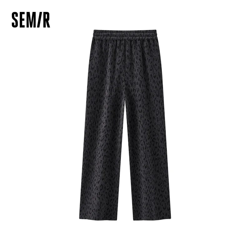 Semir Women Pants Fleece Lined Leopard Print Loose Fit Wide Leg Elastic Waist Street Style Retro Style 2026 Winter Full Length