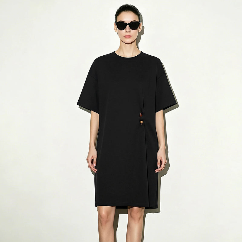 Amii 2026 Summer Womens Dresses New O Neck Drop Shoulder Short Sleeve Loose Dress Cotton Air Layer Casual Woman Clothes 12652040