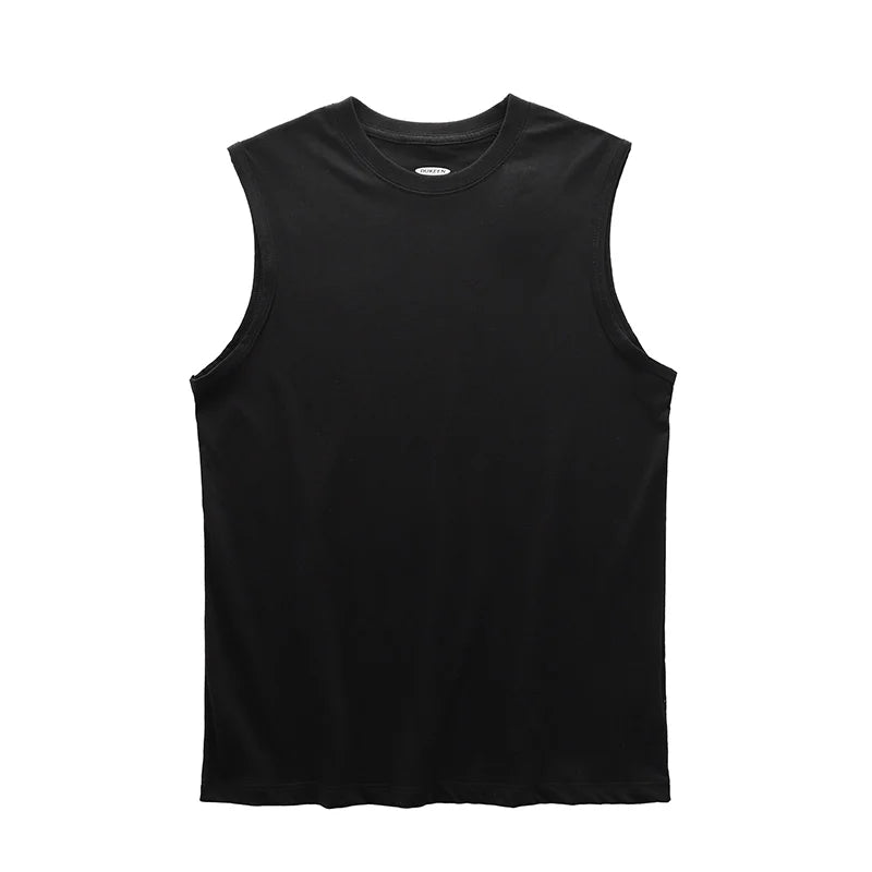 DUKEEN Sleeveless T-Shirt Men's Summer Cotton Tops Solid Color Fitness Clothes White Sports Undershirt Unisex