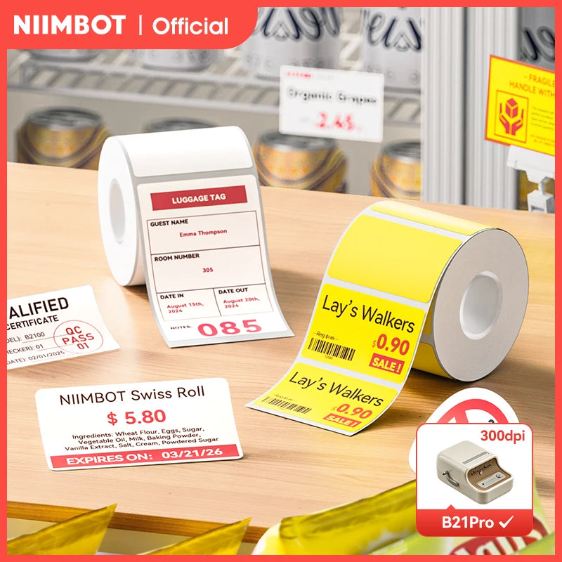 NiiMbot B21 Pro Thermal Printer Red Black Label Paper 300 DPI High-definition Printing Sticker for Warning Signs Supermarket