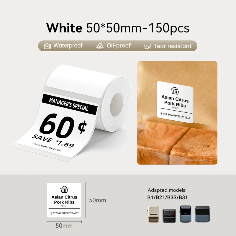 3 Rolls NIIMBOT B21 B3S B1 B31 Thermal Label Clothing Price Food Self-adhesive Tag Waterproof Smart Office Pocket Printer Label