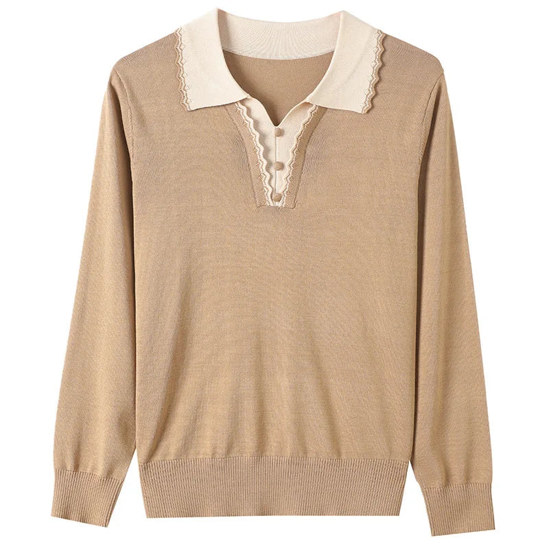 Pull Femmes Tendances 2025 Jersey Fashion Lapel Shirt Spring Autumn Woolen Tops Female Clothing Knitwear Women's Sweater Blouse