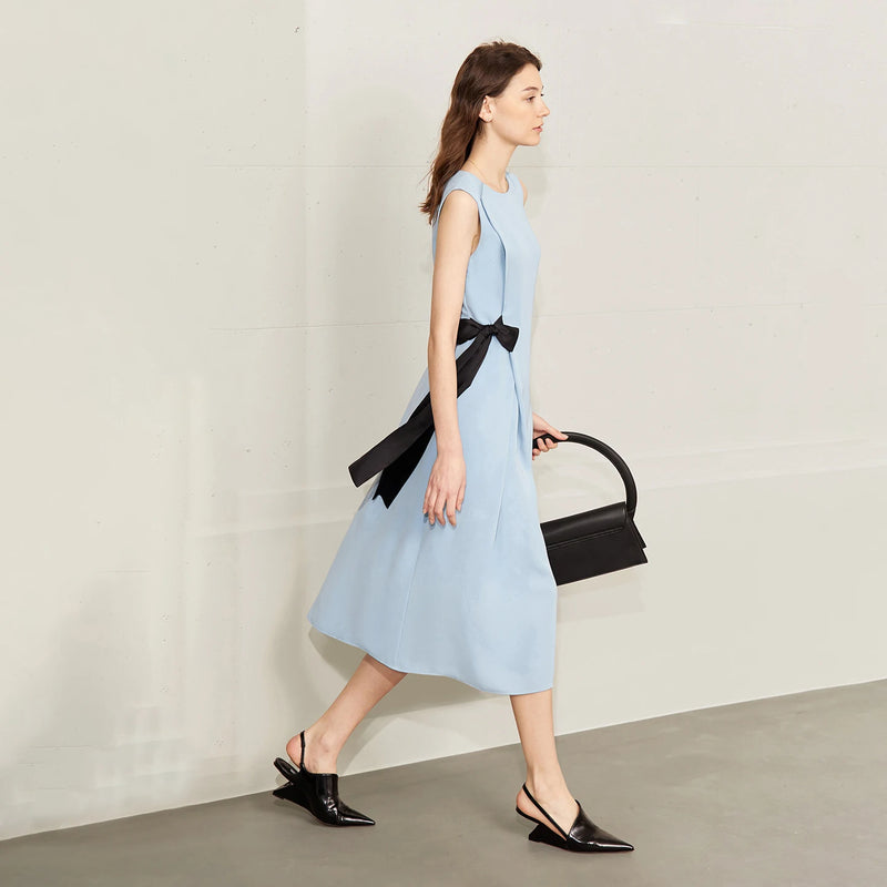 Amii Sleeveless Women's Dress 2026 Summer New Color Block Tie Detail O-Neck Elegant Office Casual Midi Womens Dresses 12642188