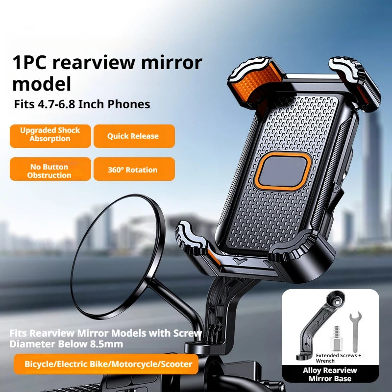 SEAMETAL Universal Bicycle Phone Holder Shockproof Motorcycle Phone Mount for Motorcycle Handlebar Rearview Mirror 4.7-6.8”Phone