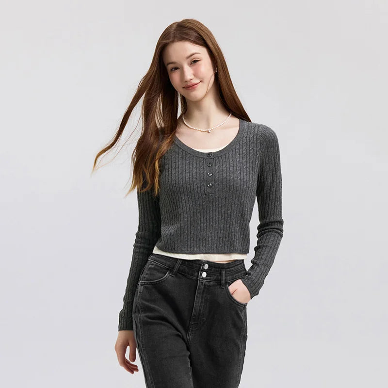 Semir Slim Cardigan For Women 2026 Short O neck Collar Knitwear Spring New Style Soft Comfortable Tops Sweater For Ladies