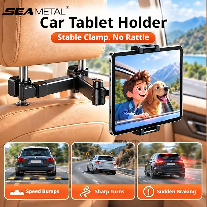SEAMETAL Universal 4.7-12.9 Inch Car Tablet Holder Foldable Headrest Tablet Mount Phone Stand for Iphone Ipad Xiaomi Samsung