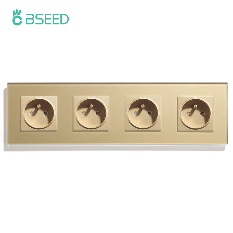 BSEED French Standard Single Wall Power Sockets Double France Outlets Triple Plugs Crystal Glass Panel Children Protection 16A