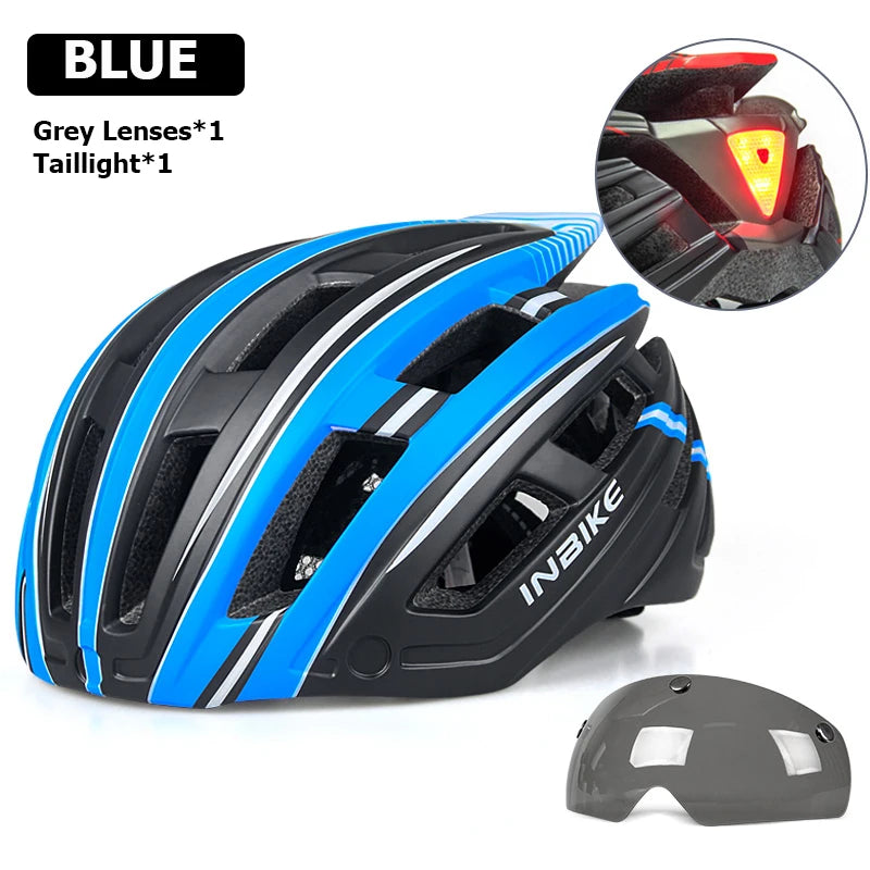 INBIKE Bicycle Helmets for Men with Lights Ultralight Outdoor Riding Magnetic Goggle Helmet Cycling Helmet Man Bike Accessories