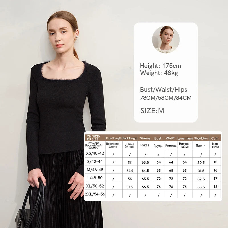 Amii Sweater For Woman 2026 Winter New Modern Retro Square Collar Sweater Slim Solid Versatile Women's Long Sleeve Top 12544142