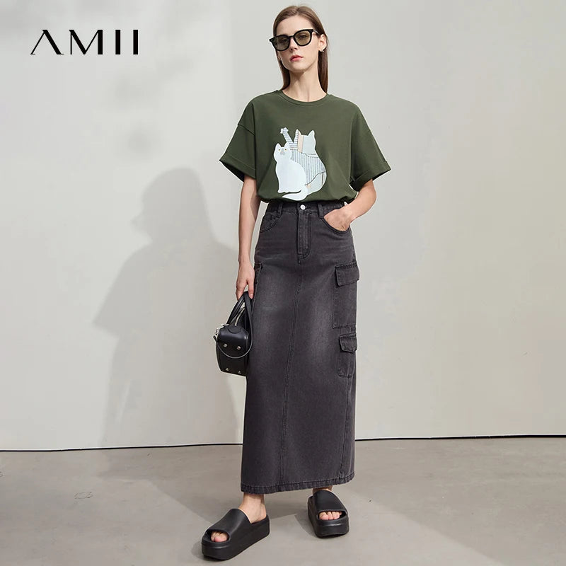 អាវយឺត Amii សម្រាប់នារី រចនាបថថ្មី កអាវរាងអក្សរ O បោះពុម្ព រលុង ធ្វើពីកប្បាស លាតសន្ធឹង 12522144