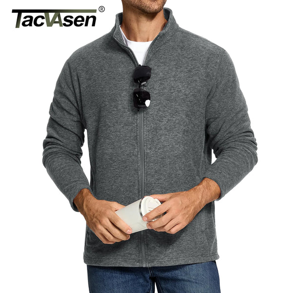 TACVASEN Lightweight Fleece Stand Collar Jackets Mens Spring Casual Full Zip Jacket Outdoor Sportswear With Pockets Outwear Tops