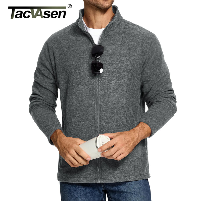 TACVASEN Lightweight Fleece Stand Collar Jackets Mens Spring Casual Full Zip Jacket Outdoor Sportswear With Pockets Outwear Tops