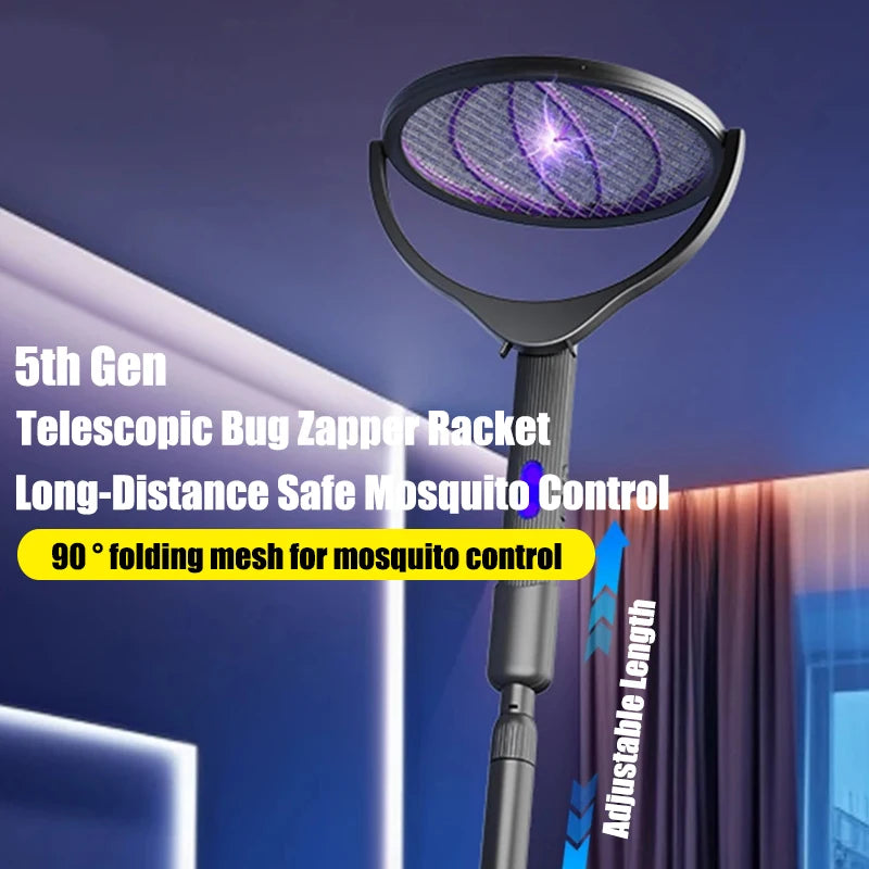 Electric Mosquito Swatter Retractable Rotatable Rechargeable with Purple Lure Light Suitable for Garden Camping Home