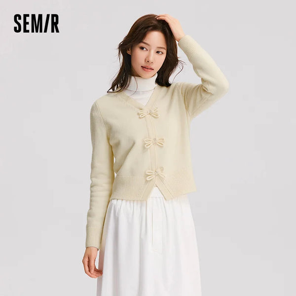 អាវយឺតកាឌីហ្គែន Semir សម្រាប់នារី ក V ទន់ ប៉ាក់ស្លីមសម កាត់ខ្លី 2026 អាវប៉ាក់ស្រទាប់ប្រចាំថ្ងៃបែបវីនថេច