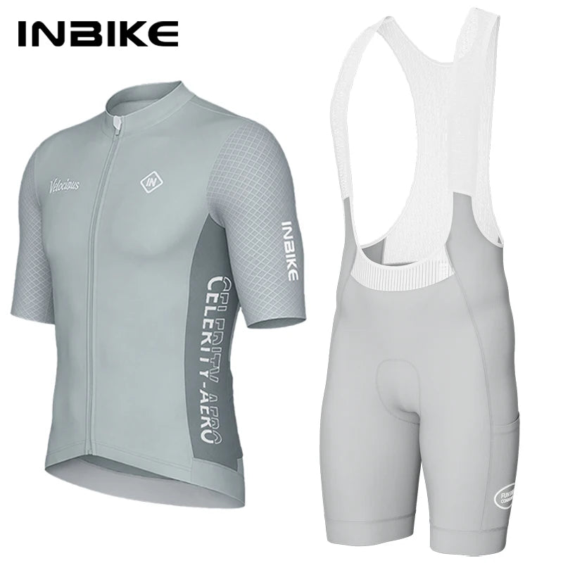 INBIKE Men's Cycling Jersey Set Road Bike Shorts Sleeves Jersey with Pokcets Bib Shorts with Padded MTB Cycling Clothing for Men