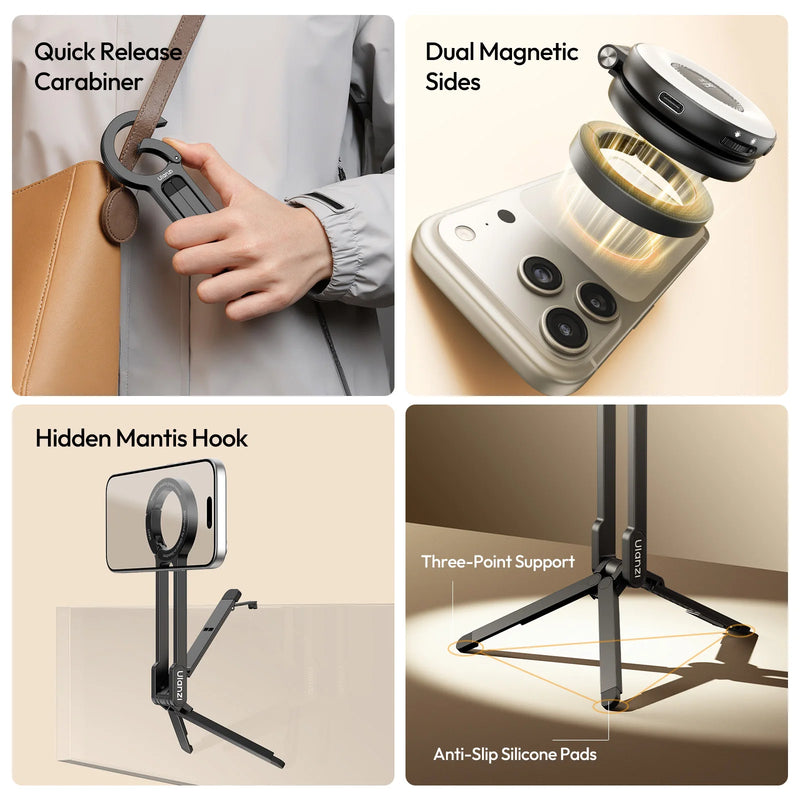 Ulanzi MA57 Magsafe Carabiner ជើងទម្រទូរស័ព្ទ ជាមួយទំពក់ សម្រាប់ iPhone 17 16 15 Pro Max Android Vlog ផ្សាយផ្ទាល់
