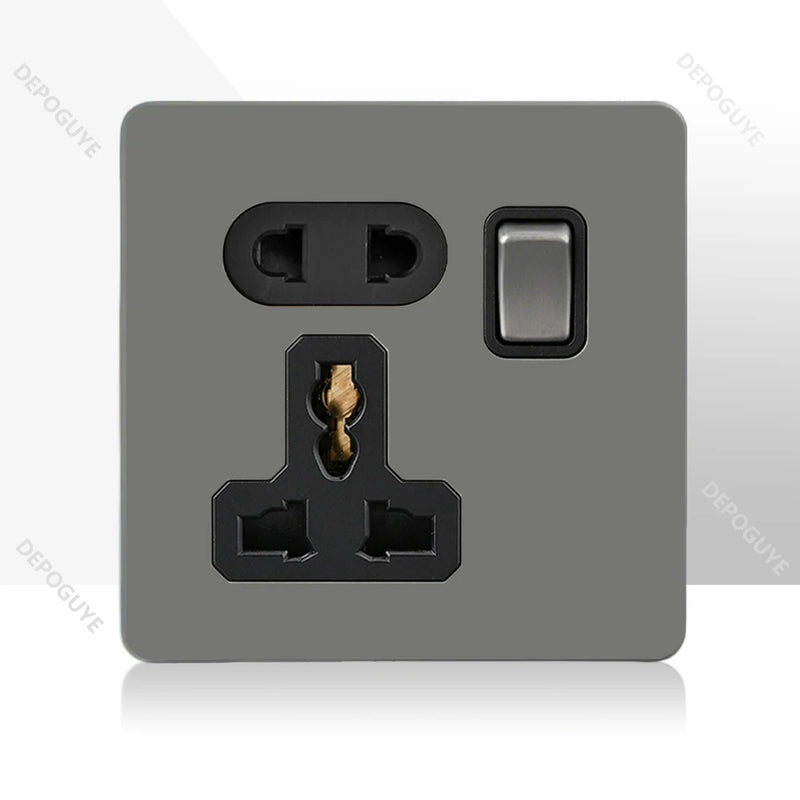 Retro Toggle Switch 1-4 Gang 2 Way Light Switch,EU French Plug Power Outlet Socket With Dual USB Stainless Steel Panel 86 Type