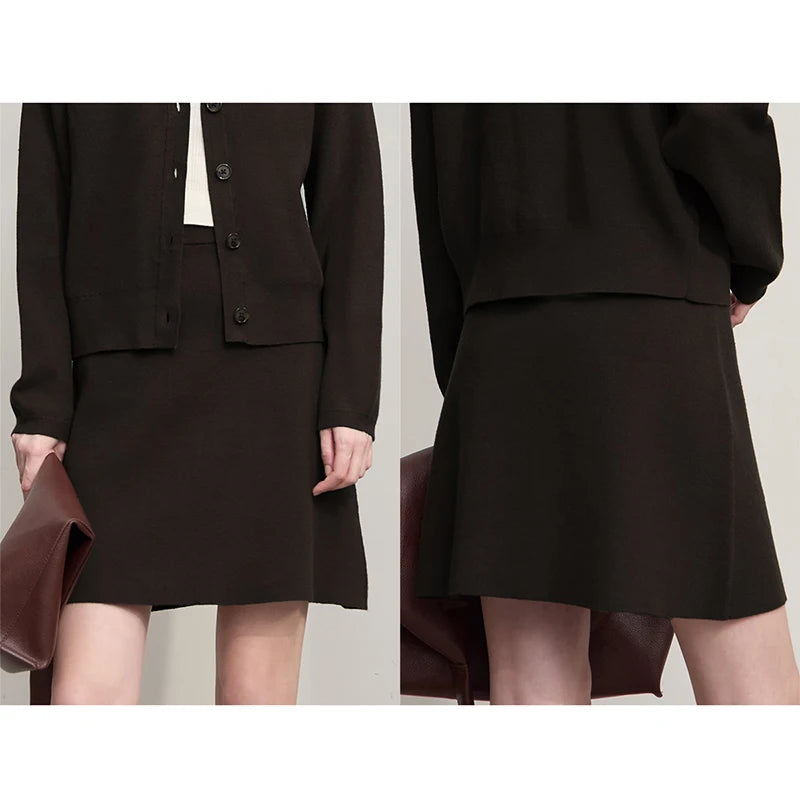 AMII Sweater 2026 Autumn Winter New Lady Cardigan V-neck Knit Long Sleeves Cardigan Mini Skirts Casual Women's Clothing 12523114