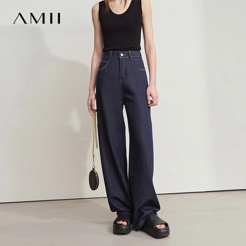 ខោខូវប៊យ Amii Minimalist សម្រាប់នារី រដូវស្លឹកឈើជ្រុះ ឆ្នាំ២០២៥ ថ្មី ធ្វើពីកប្បាស Lyocell រឹងមាំ ងាយស្រួលប្រើ បោកគក់ ខោខូវប៊យជើងធំ រលុង 12542135