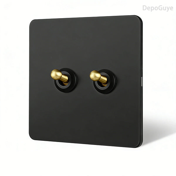 Stainless Steel Panel Retro Toggle Light Switch Gold/Black/White Wall Lamp Brass Lever EU UK Standard 1-4Gang Home Decoration