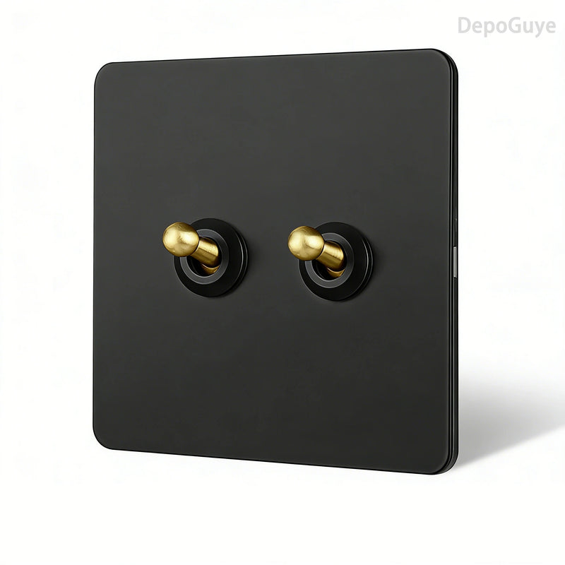 Stainless Steel Panel Retro Toggle Light Switch Gold/Black/White Wall Lamp Brass Lever EU UK Standard 1-4Gang Home Decoration