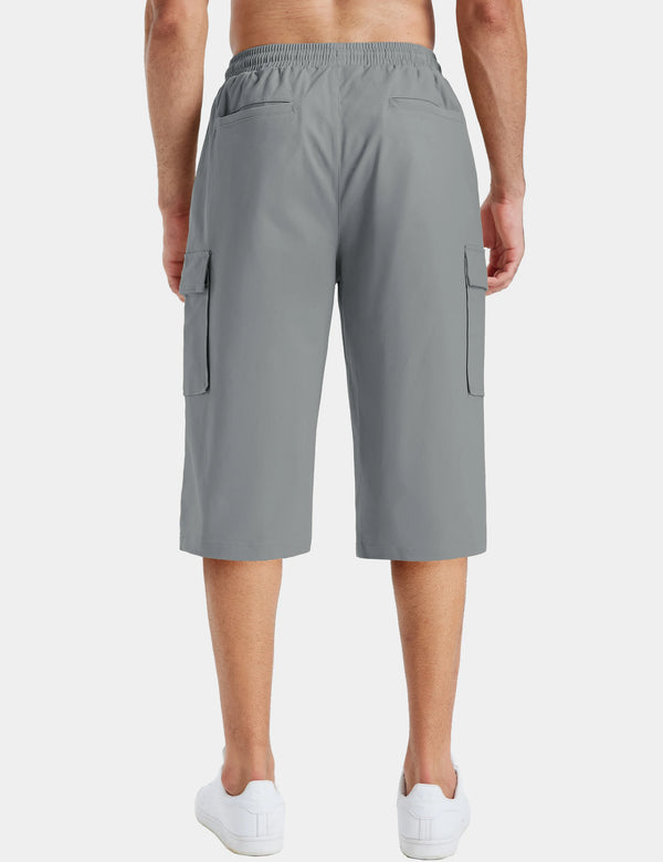 TACVASEN Mens Cargo Capri Short Pants 97% Cotton Below Knee Loose Fit Pants 6 Pockets Work Drawstring Waist Casual New Trousers