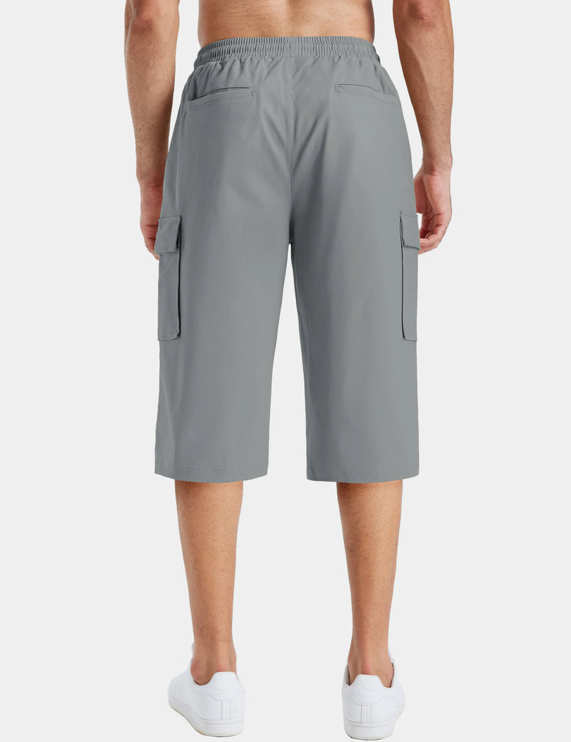 TACVASEN Mens Cargo Capri Short Pants 97% Cotton Below Knee Loose Fit Pants 6 Pockets Work Drawstring Waist Casual New Trousers