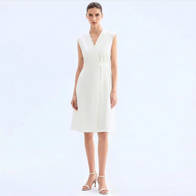 Amii Women's Summer Dress 2026 New Solid Color Loose Simple Elegant Office V-Neck A-Line Midi Women's Casual Dresses 12652058