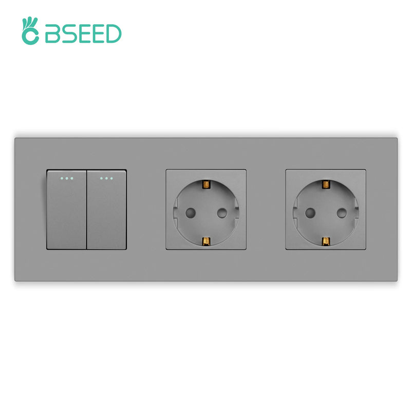 BSEED Button Switch 1/2/3Gang 1Way Wall Sockets With USB Type-C Phone Charger Mounted Double Socket Plastic Panel Triple Outlets