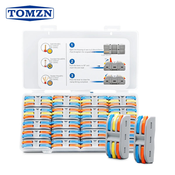 TOMZN Quick Lever Wire Connector 2IN 2OUT 12PCS 3IN 3OUT 8PCS For BV BVR RV 28-12AWG 250V 32A 0.2-4mm2