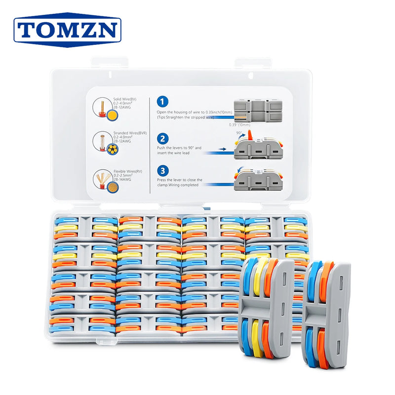 TOMZN Quick Lever Wire Connector 2IN 2OUT 12PCS 3IN 3OUT 8PCS For BV BVR RV 28-12AWG 250V 32A 0.2-4mm2