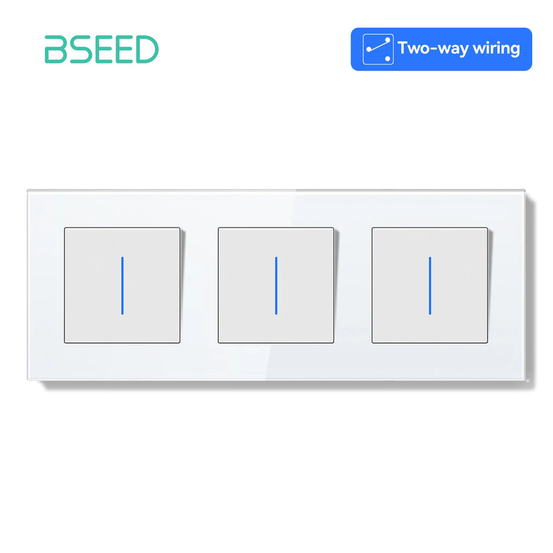 BSEED E Series Mechanical Button Switch 1/2Gang 2Way Wall Light Switch Glass Panel Switch With LED Indicator for Stairs 250V