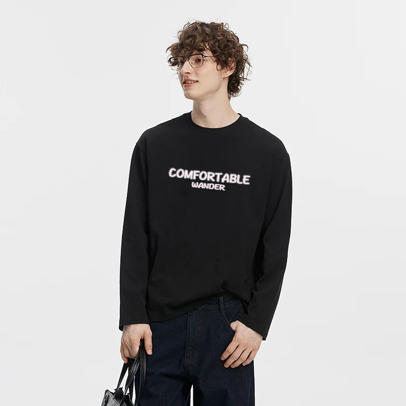 Semir Long Sleeve T-Shirt Men Autumn American Printed Base Layer 2025 New Versatile Slightly Loose White Inner Top Men'S Wear