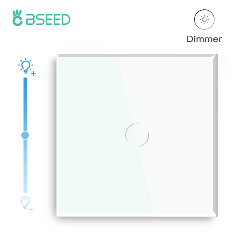 BSEED Dimmer Light Switch 1Gang 1Way Led Dimmer 220V Wall Touch Light Switch Crystal Glass Panel Blue Backlight Memory Function