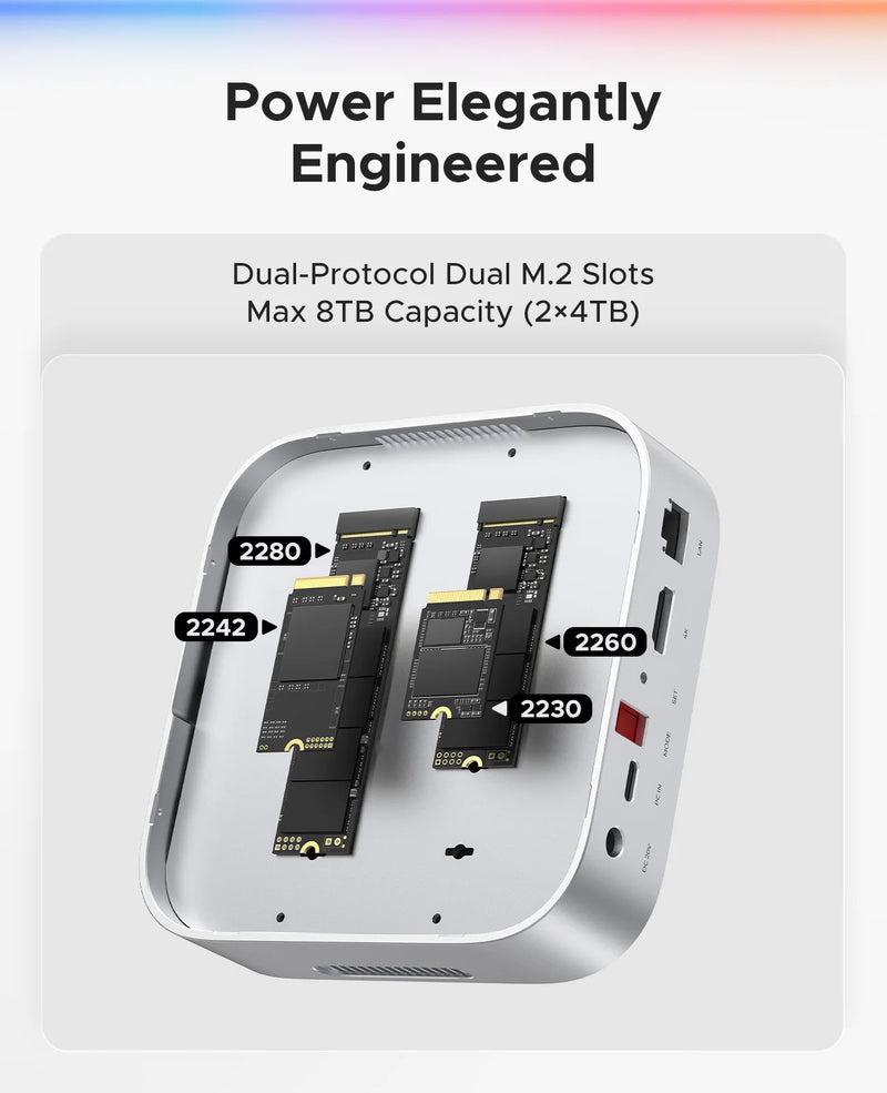 ORICO 10Gbps Docking Station Dual M.2 SSD Enclosure Hub 4K60Hz-HDMI PD60W offline Clone Expansion With Cooling Fan For Mac Mini