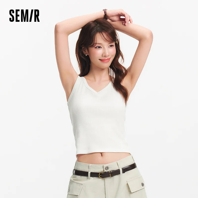 Semir Womens Tank Top 2026 Short Style V Neck Slim Cool Feeling Layer Versatile Casual Soft