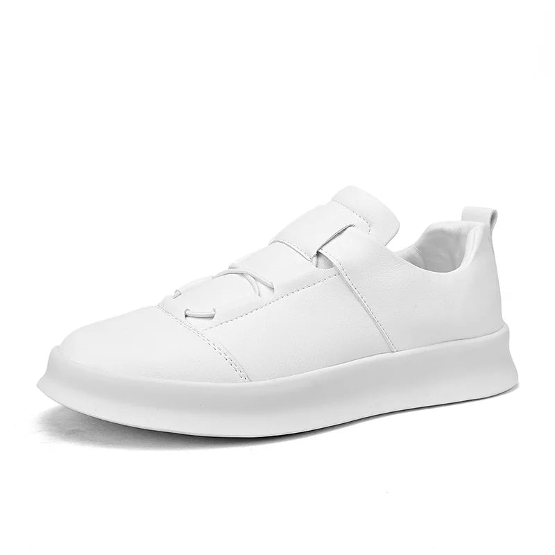 Mens Board Shoes New Low Cut Leather Lace Up Casual Shoes Anti Slip Soft Sole Cosy Breathe Versatile Commuting White Sneakers