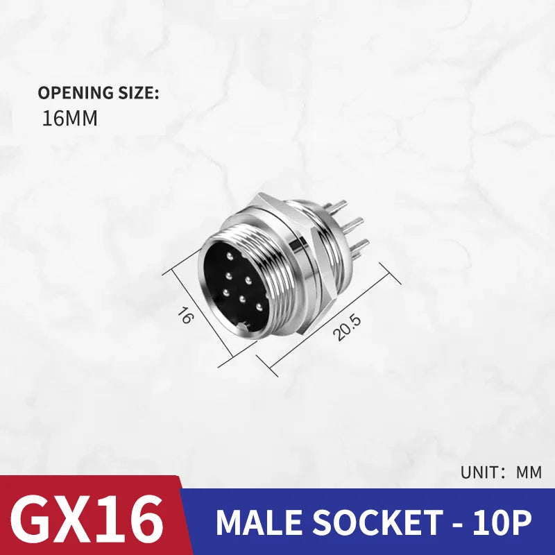 10 Pcs GX16 Male And Female Aviation Plug Socket Connector GX16-2/3/4/5/6/7/8/9/10 PIN Cable Aviation Plug Connector Rear Nut