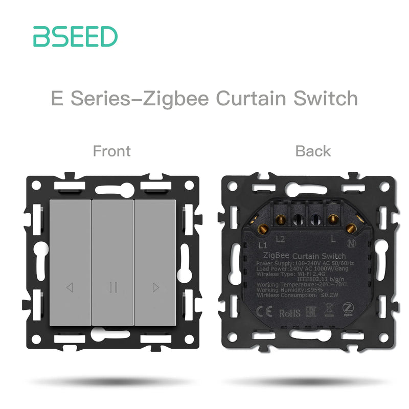 BSEED 1/2/3/4Gang Zigbee Click Switch Part Plastic Frame Smart Dimmer Curtain Switch Function DIY Part EU Smart Socket Parts