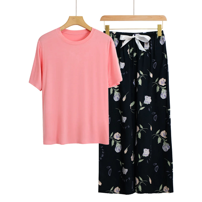 Pyjamas Femmes New Loungewear Women's Pajamas With Pants Set Spring Summer Modal Sleepwear Pijama Suit Loose Home Wear Clothes