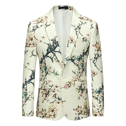 2026 New Men's Long Sleeve Printed Suit Jacket, Fashion Trim Dress Coat, Wedding Business Blazer Masculino Asian Size