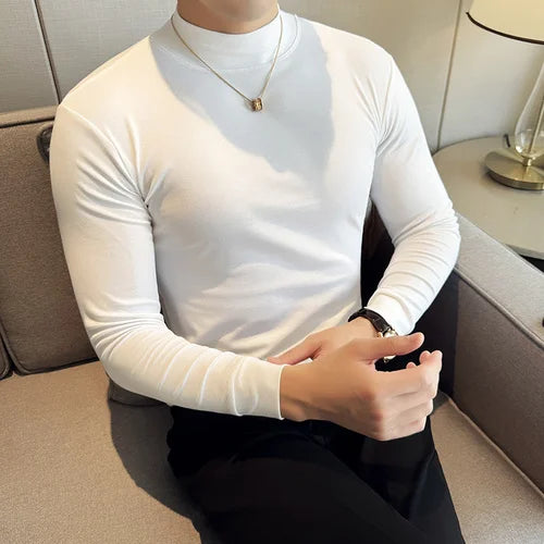 High Quality Half Turtleneck Stretch T-shirt Slim-Fit Long-Sleeved Cotton Tight Mid-Collar Bottoming Shirt Military Wear Top