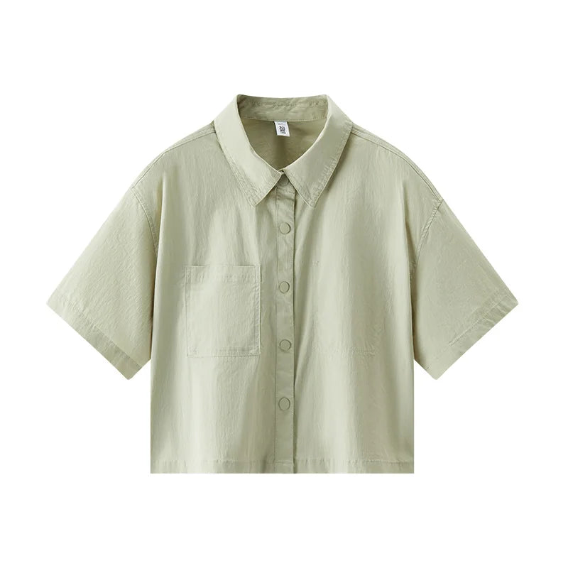 Semir Womens Shirt 2026 Short Sleeve Solid Loose Texture Lapel Tops Urban Workwear Style Casual Soft Comfortable Daily Wear